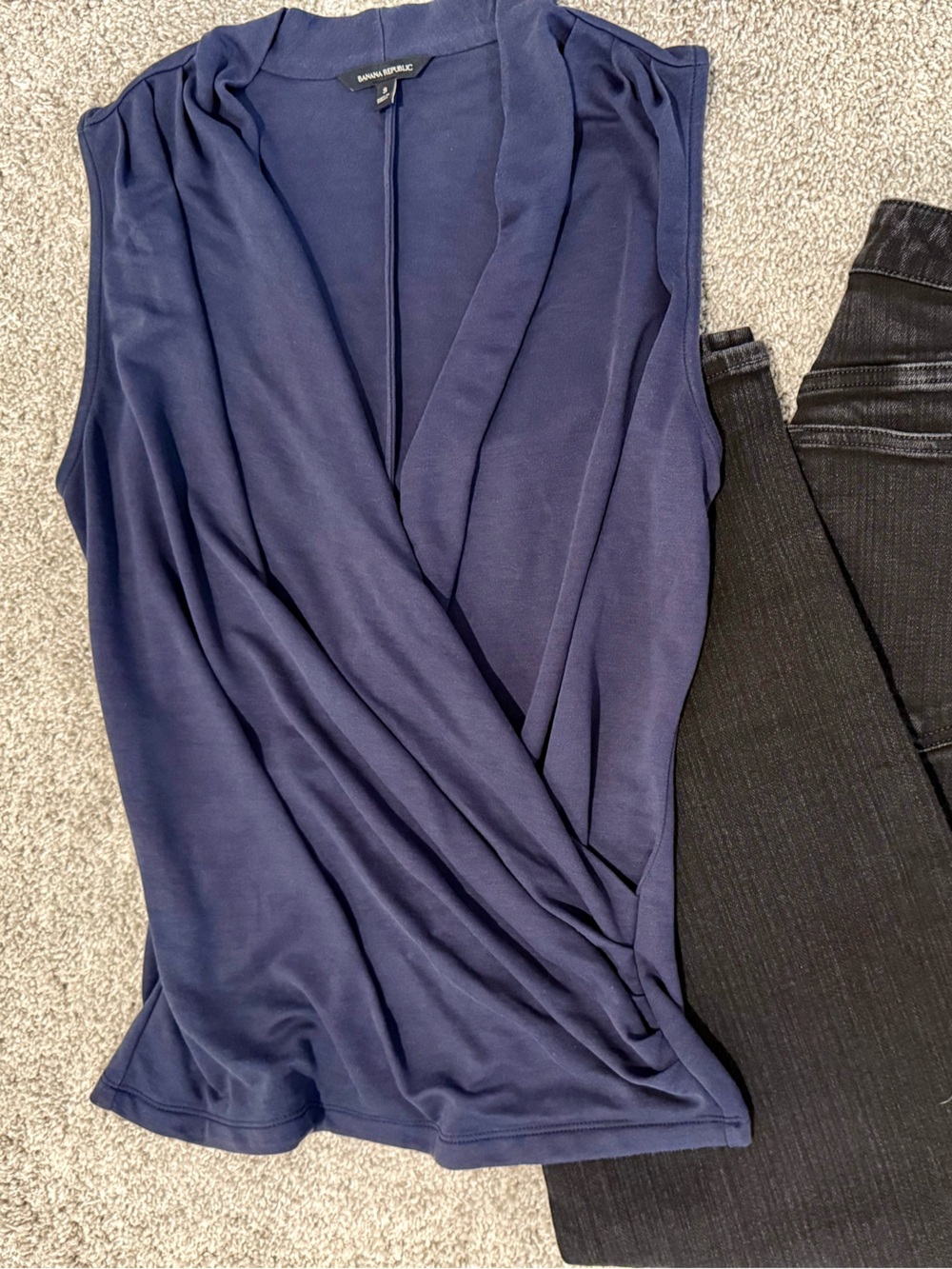 Banana Republic Navy Jersey Drape Faux-Wrap Sleeveless Tank Top